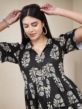 Women's Floral Printed Rayon Tiered Dress-DRSBLACKBASKET